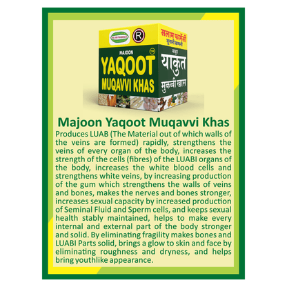 Yaqoot Muqavvi Khas Majoon | A natural herbal Medicine that improves joints lubrication, strengthens nerves, boosts immunity, supports strong bones, and refreshes skin for a healthier, more youthful you. - Salam Pharmacy